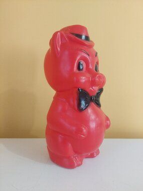 Vintage Blow Mold PIG w/Bow Tie Piggy Bank Coin Bank Regal Canada w/ Stopper